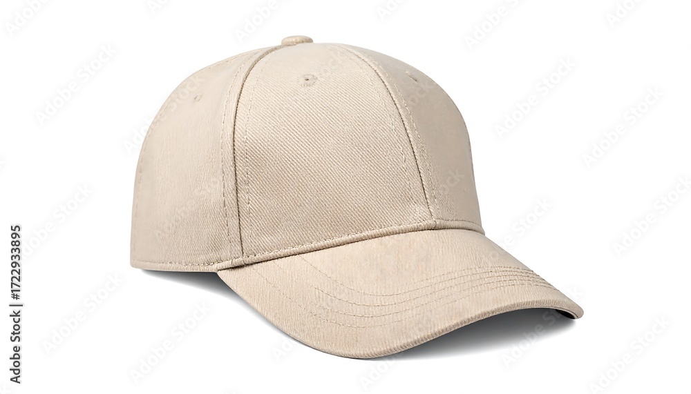 Fototapeta premium Beige baseball cap on white background