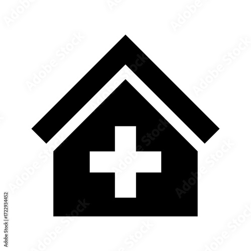 Hospital building vector icon. Icon of hospital building flat style. aid sign.