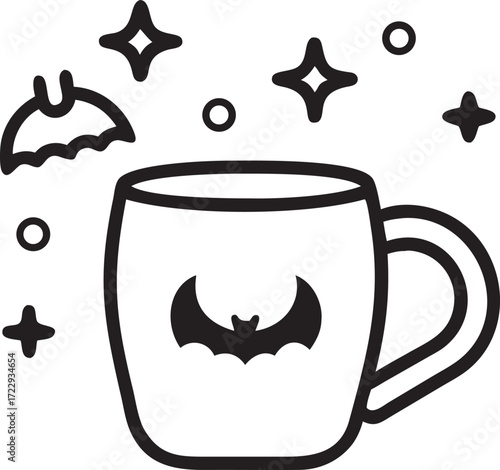 Halloween Coffee Mug with Bats Stars and a spooky feel