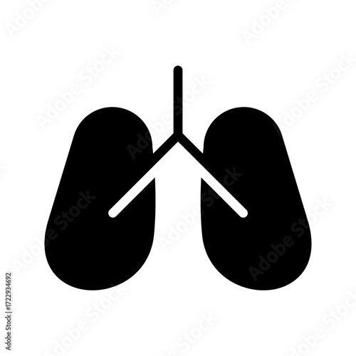 Human lungs vector icon. Respiratory system, breathing organ, anatomy and healthcare symbol. Black silhouette isolated on white background.