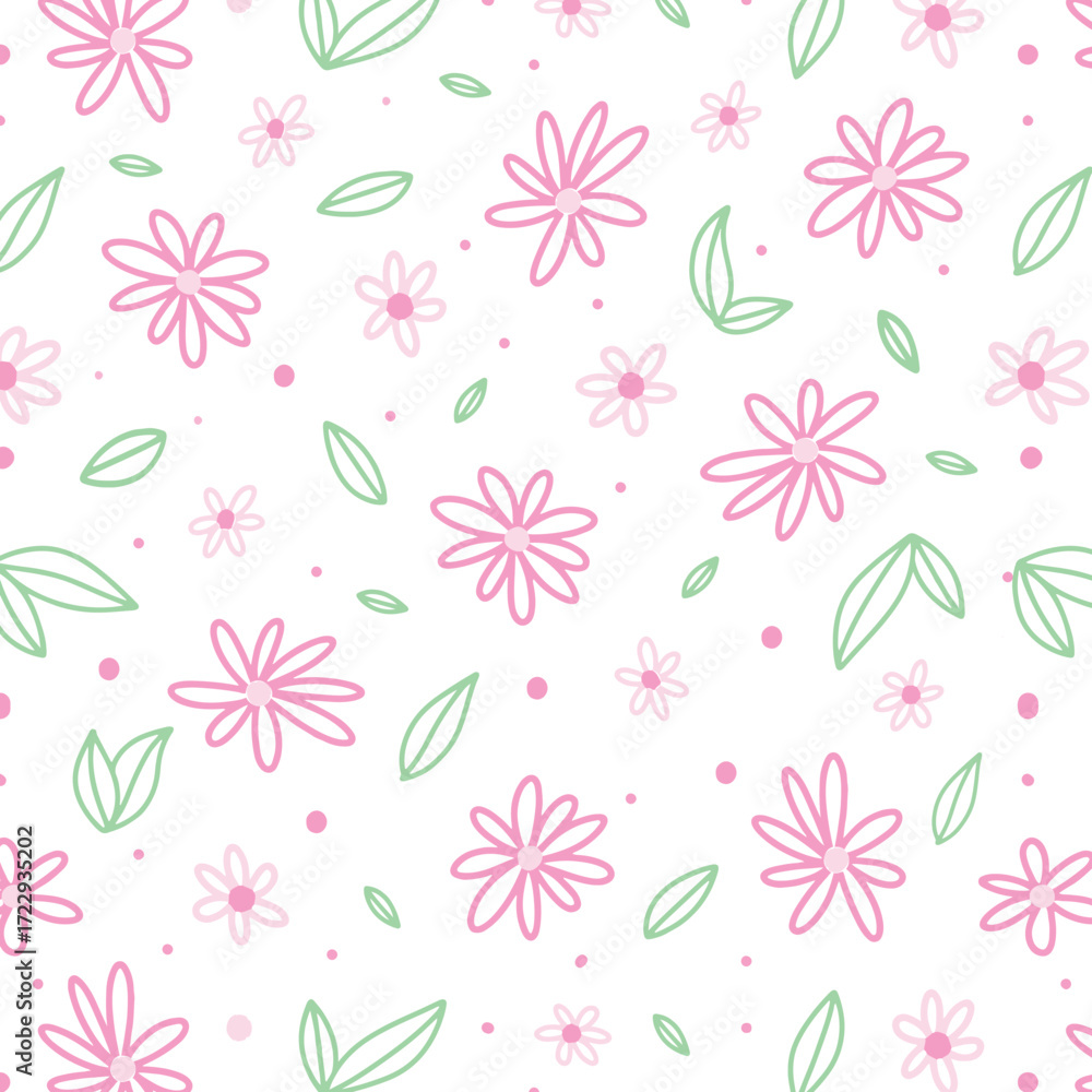 Fototapeta premium Seamless pattern with doodle hand drawn daisy flower on white background vector illustration.