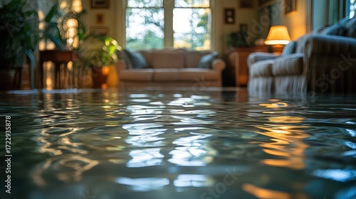 Flooded Indoors Symbolizing Disaster and Fragility