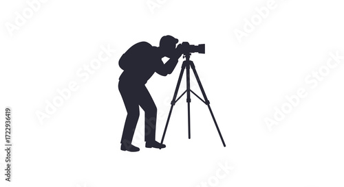 Photographer with camera on tripod black and white artistic silhouette