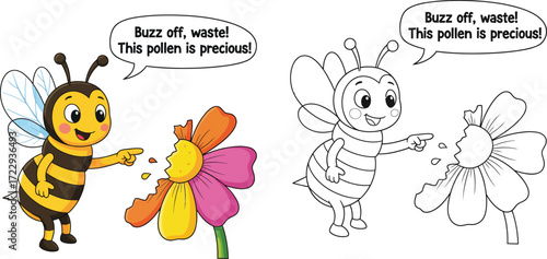 Cute bee protecting pollen from a flower