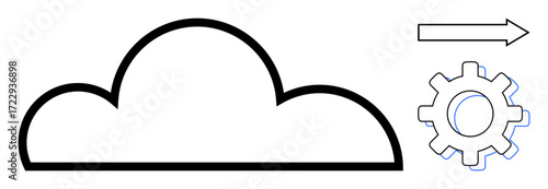 Cloud outline, gear wheel, and arrow represent cloud computing, automation, technology, innovation, progress, data processing and operational efficiency. Ideal for IT networking business growth