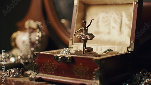 Antique Music Box with Ballerina Figurine