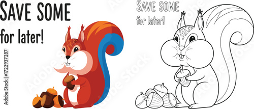  Cute Cartoon Squirrel Saving Acorns Save Some for Later