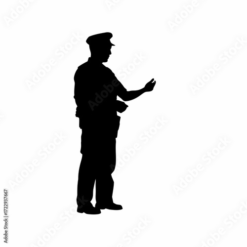 Silhouette of officer explaining community service duties white background silhouette