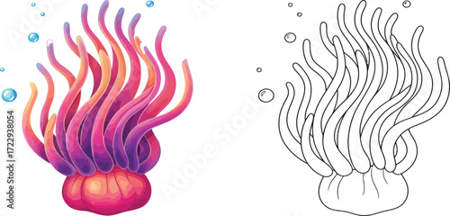 Vibrant Sea Anemone with Bubbles