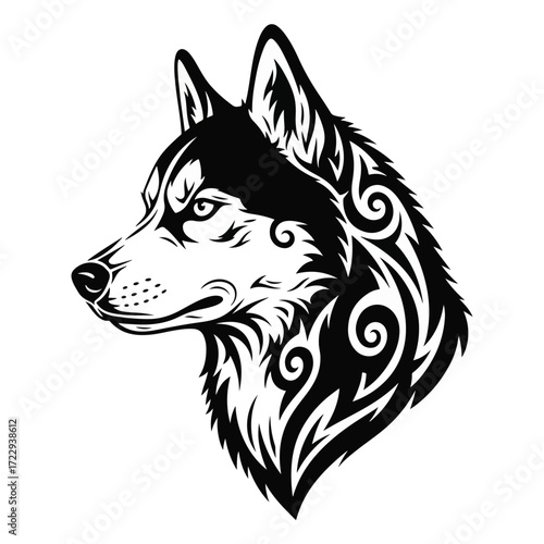 Siberian husky head isolated on white background. Vector illustration.