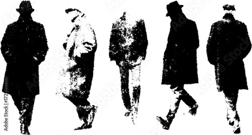 Silhouettes of men walking in black and white. This vector illustration captures a simple and modern fashion style in an elegant set.