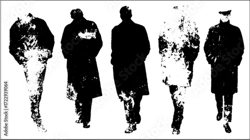 Silhouette of people walking in black and white. Stylish vector illustration featuring a simple and modern graphic design set.