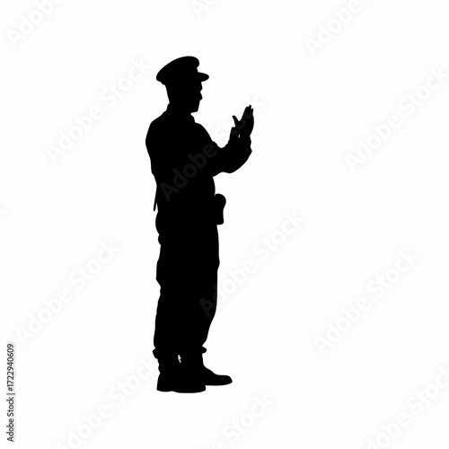 Officer explaining probation rules with hand gestures silhouette