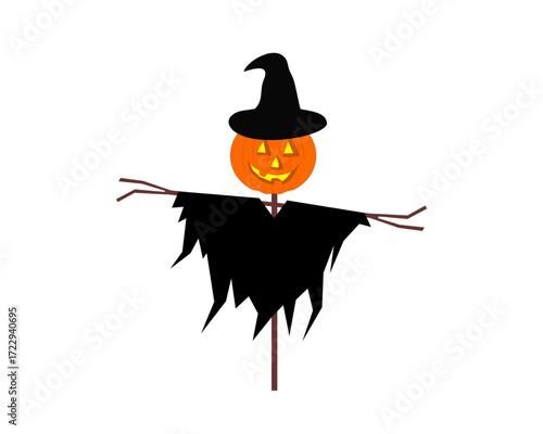 Spooky Halloween Scarecrow Pumpkin Head and Witch Hat Design