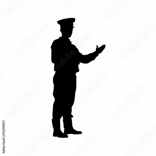 Officer giving instructions with open hand silhouette