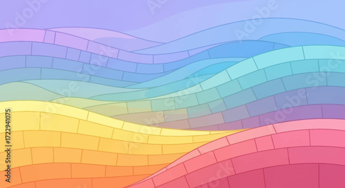 Abstract Colorful Wavy Brick Pattern Background.