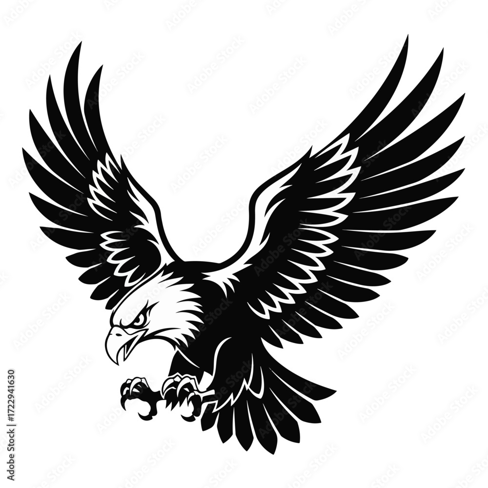 Obraz premium Eagle in flight isolated on white background. Vector illustration for t-shirt design.