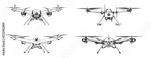 Four military drones, vectors