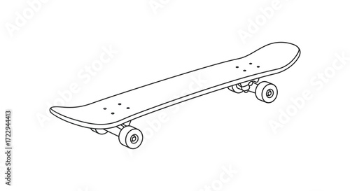Simple line drawing of a skateboard with wheels a clean silhouette