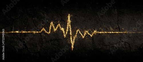 Golden Heartbeat or Soundwave on a Dark Grunge Texture Background

