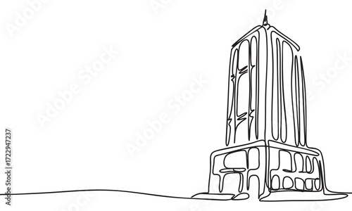 Architectural Sketch Continuous Line Drawing of a Tower