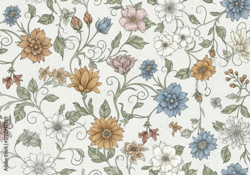Wallpaper Mural Seamless pattern with flowers and leaves. Vintage floral background. Torontodigital.ca