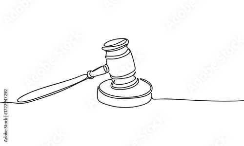 Minimalist Line Art of a Judge's Gavel
