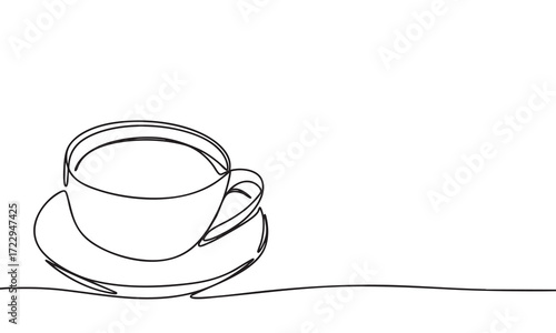 Minimalist Line Art Coffee Cup and Saucer