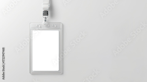 Blank ID badge with lanyard for corporate identification use, isolated on transparent background.