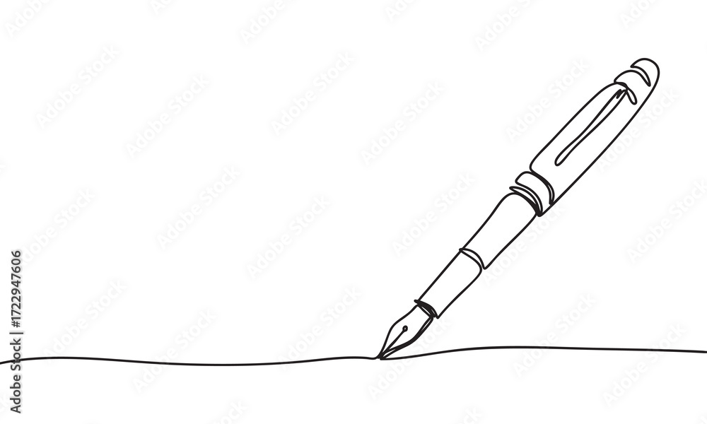 Fototapeta premium Elegant Fountain Pen in Continuous Line Drawing