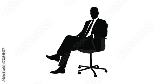 A man seated in a chair legs crossed a stark silhouette