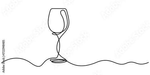 Continuous one line drawing of Wine glass vector illustration. Wine glass continuous line. Equipment concept. Editable stroke