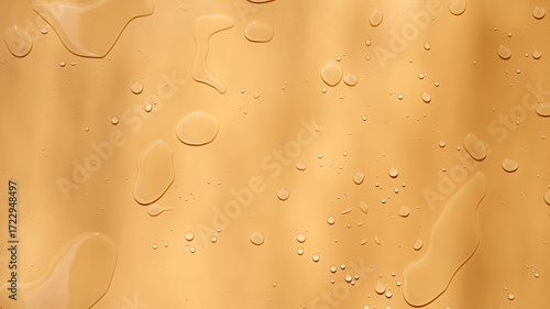 Minimalist background of wet and wavy paper with soft sunlight. Abstract brown-orange texture. Concept of wet, droplet, liquid, minimal, summer, artistic, nature for cosmetic presentation, wallpaper.
