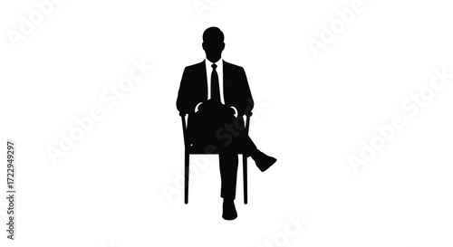 A man in a suit sitting on a chair stark black silhouette