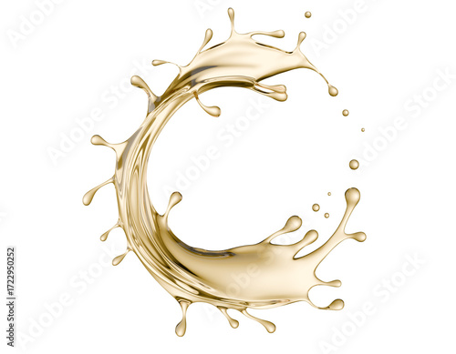 golden liquid splash isolated on a white background. 3d render