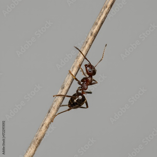 Wallpaper Mural Detailed close-up of a small ant on a twig with a gray background Torontodigital.ca