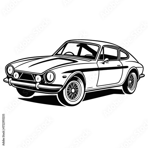 Illustration of a vintage sports car with a distinctive body style and classic design elements shown in black and white created with generated ai
