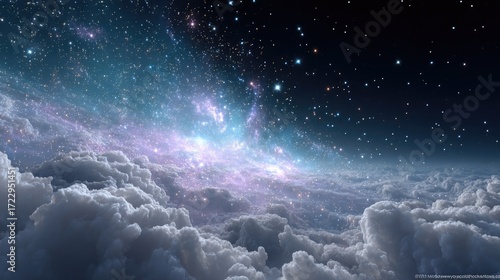 Cosmic Galaxy Star Cluster Glowing Deep with Cloudscape and Sparkling Stars