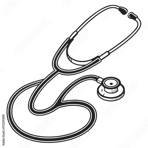 Illustration of a stethoscope with tubing and earpieces used for medical auscultation examination tool created with generated ai