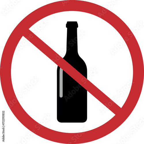 no alcohol allowed sign, prohibition bottle icon, forbidden drinking symbol, warning restriction illustration