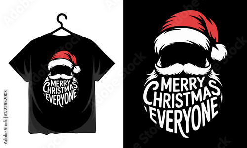 Santa claus beard and hat with merry christmas everyone text
