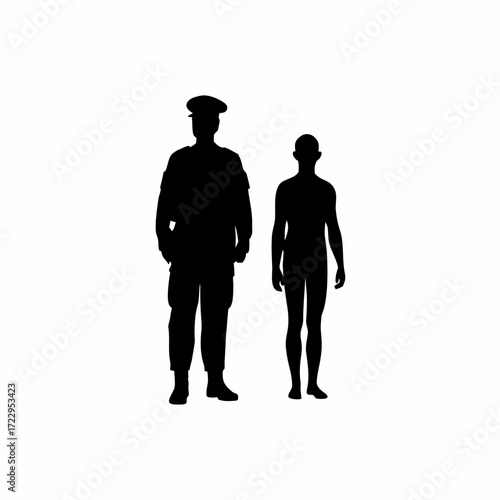 Silhouette of officer monitoring parolee during work shift white background silhouette