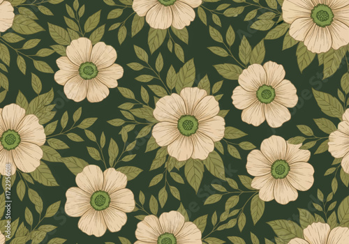 Wallpaper Mural Floral seamless pattern with flowers and leaves. Vector illustration in flat style. Torontodigital.ca