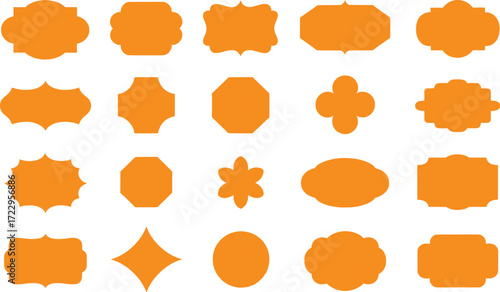 Collection of Orange Decorative Shapes and Labels on White Background