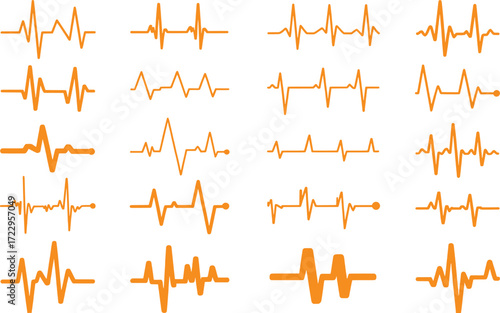 Collection of Orange Electrocardiogram (ECG) Heartbeat Line Graphs