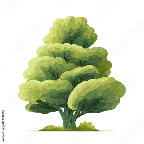 Stylized Green Tree Vector Icon with Detailed Foliage and Trunk