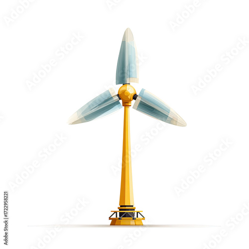 Modern stylized gold and blue wind turbine for clean energy