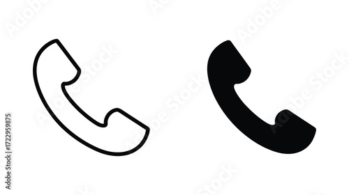 Stay connected with iconic phone handset symbols in sleek black and white, perfect for UI design and communication concepts, ensuring seamless user experience across platforms