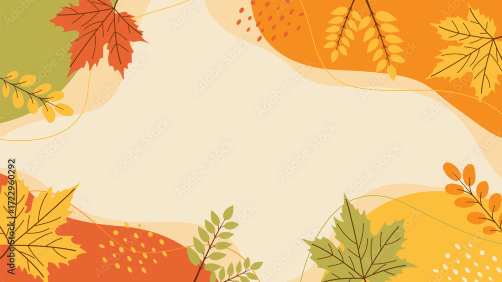 Obraz premium Autumn background with colorful fall leaves, abstract pastel organic wallpaper design for seasonal templates, festival events, greeting cards, sale banners, websites, and pages