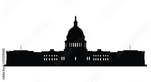 Striking black silhouette of a capitol building against a white backdrop silhouette